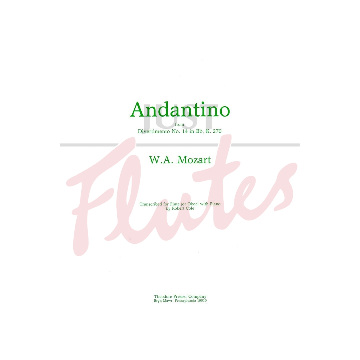 Andantino from Divertimento No 14 in B flat major arranged for flute and piano