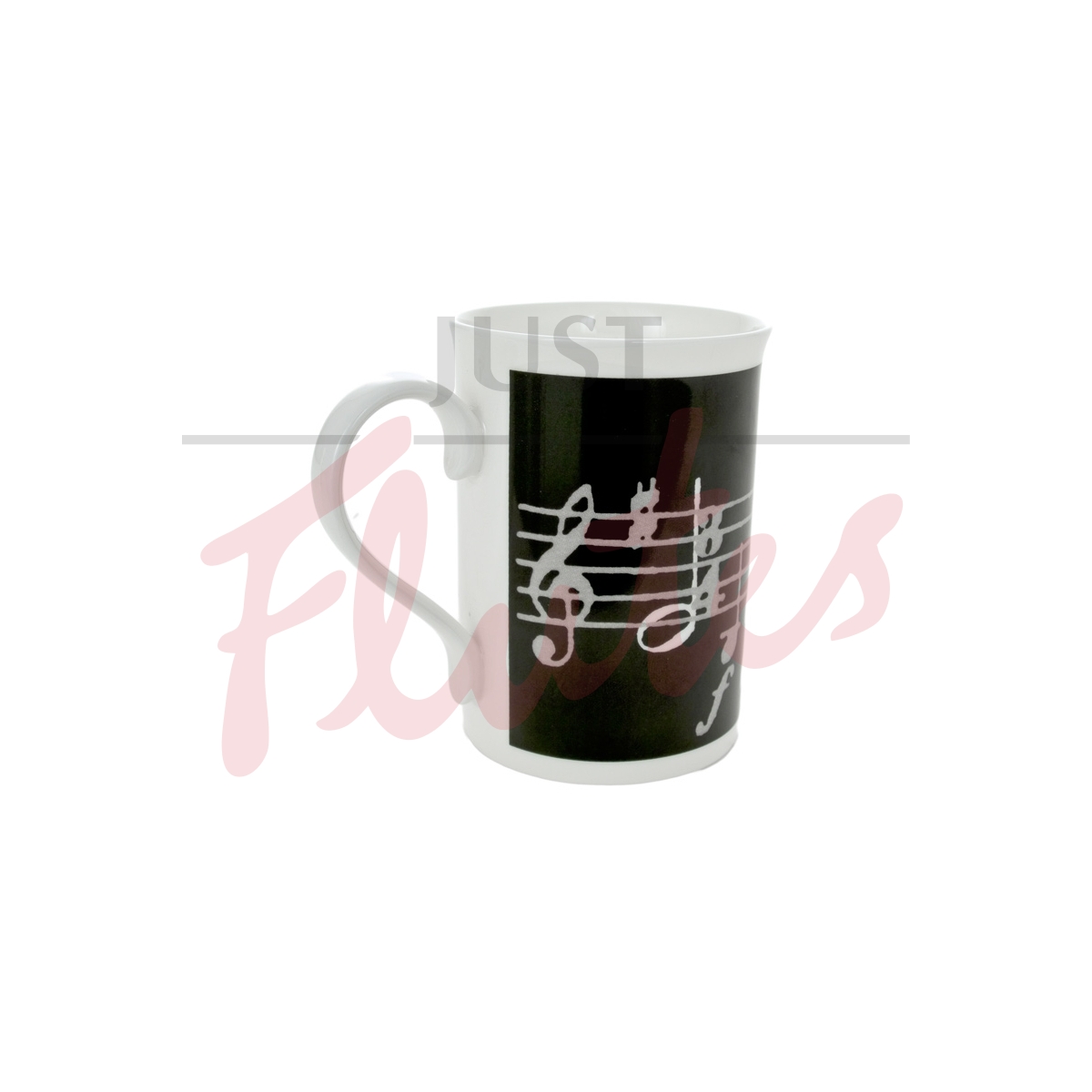 Bone China Music Themed Mug - Black with White Music Notes