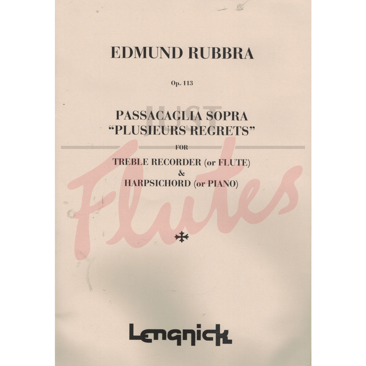 Passacaglia Sopra &#039;Plusieurs Regrets&#039; for Treble Recorder and Piano