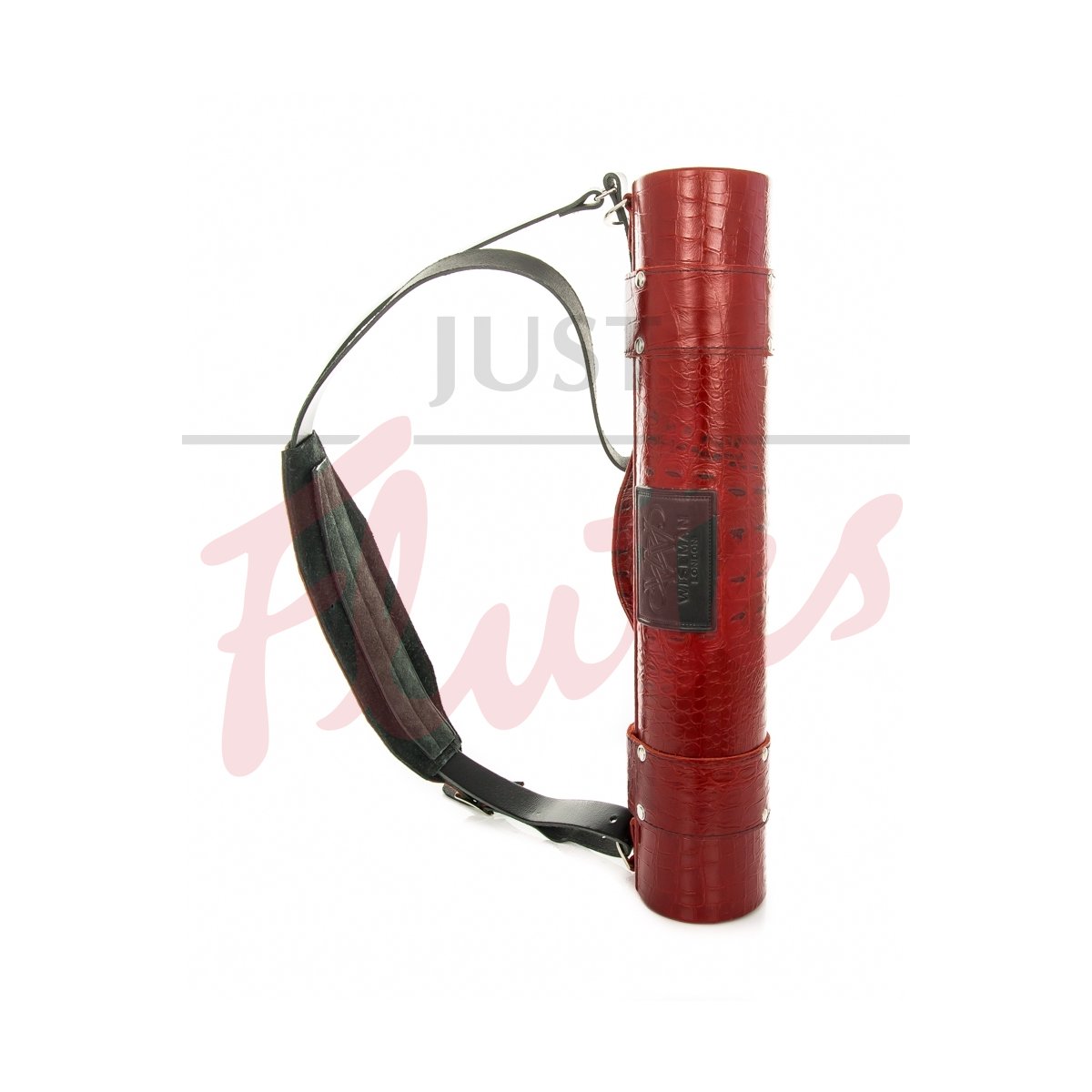 Wiseman Leather Flute and Piccolo Case, Red Croc with Blue and Red Lining