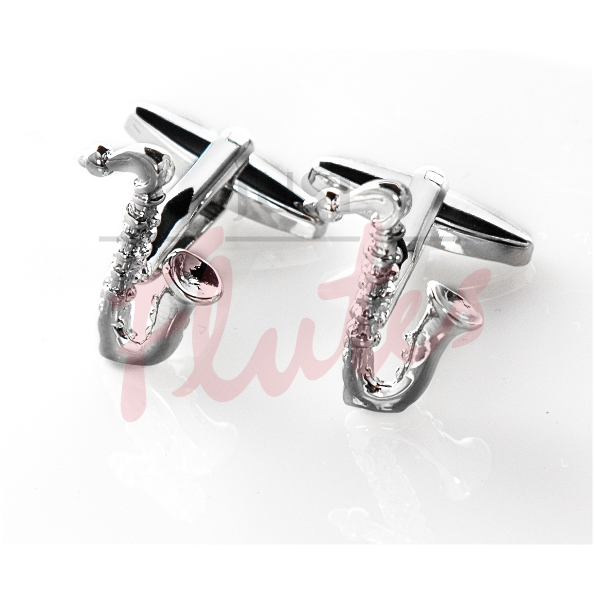 Silver-Plated Saxophone Cufflinks