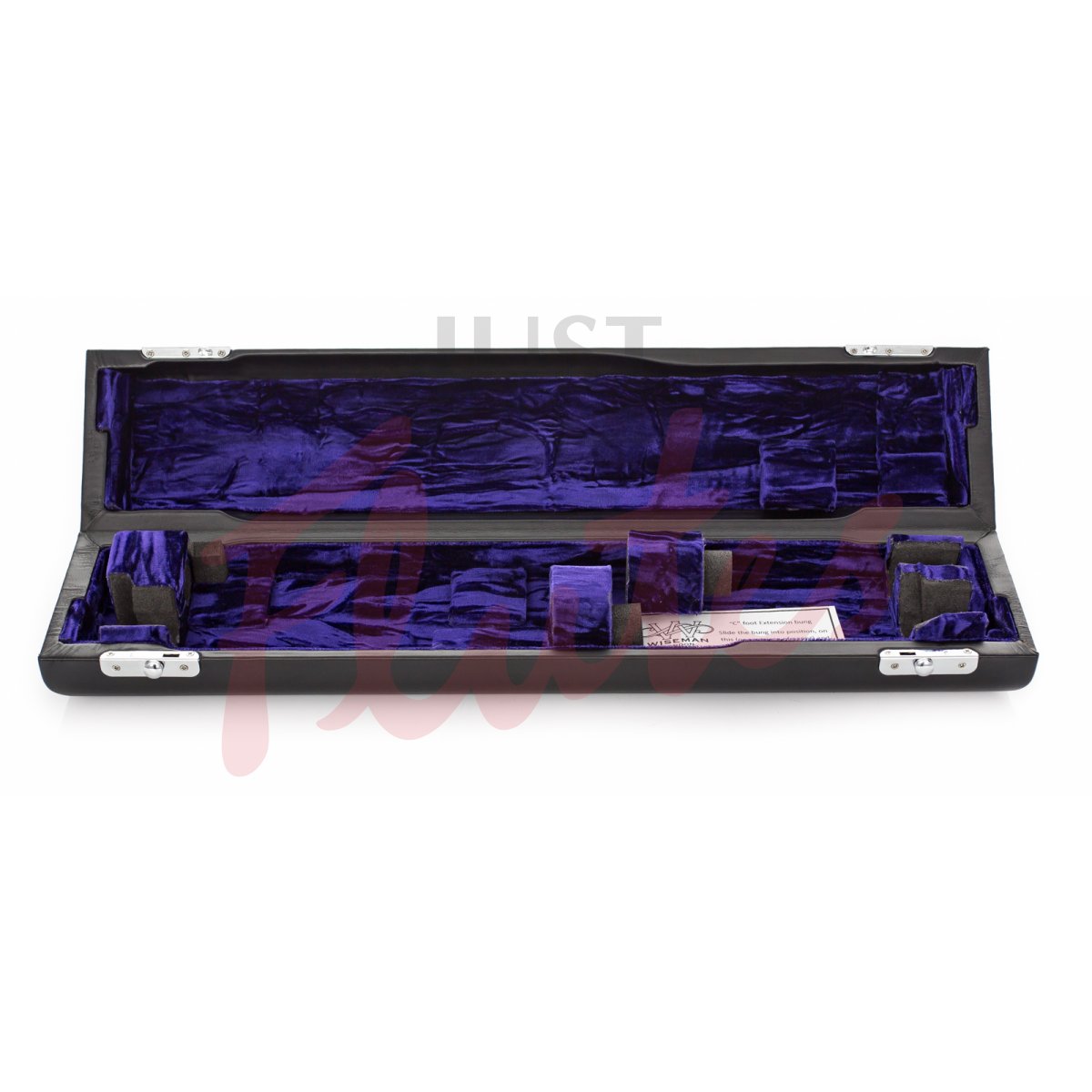 Wiseman Traditional-Style Flute Case, Black Leather with Purple Lining