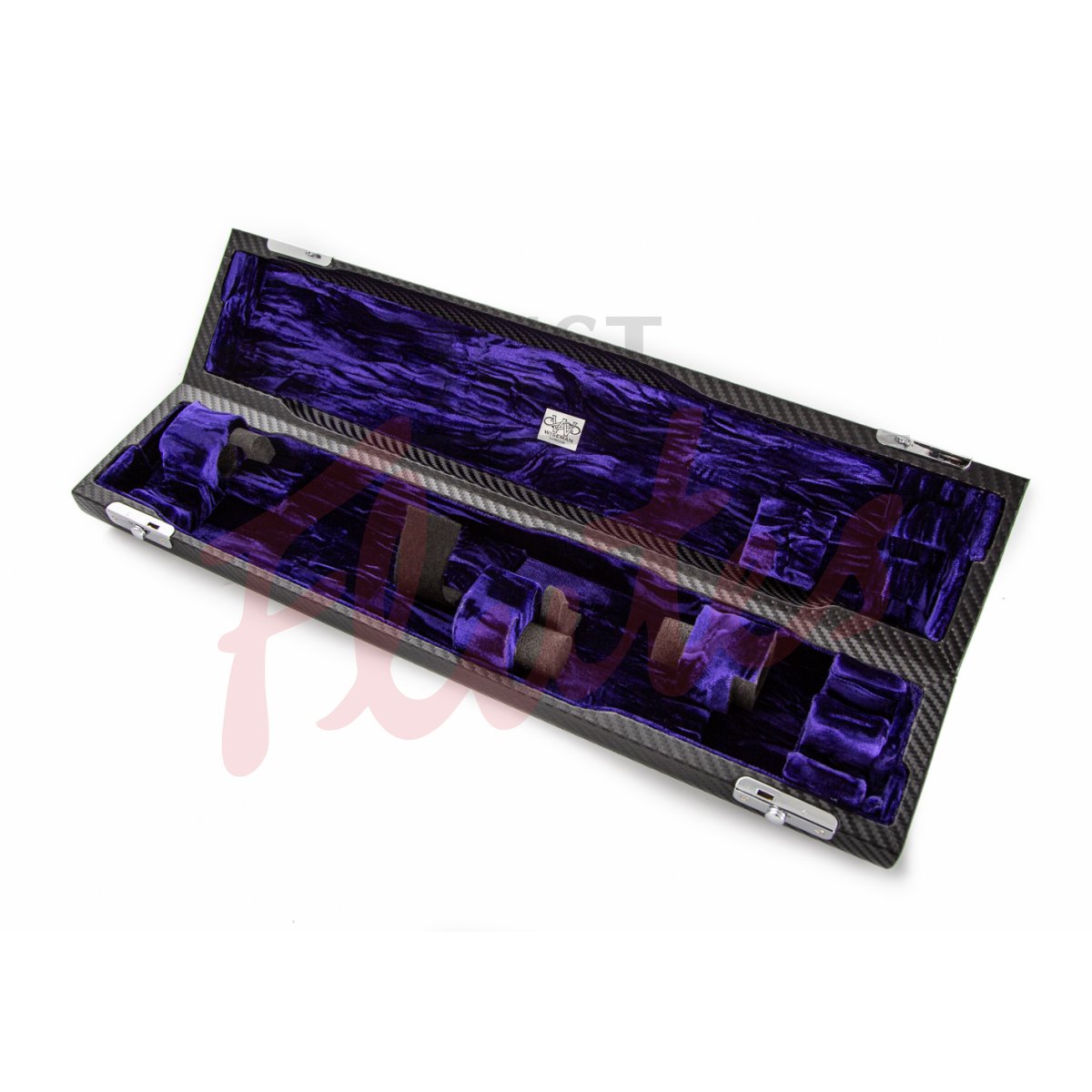 Wiseman Traditional-Style Flute Case, Black Leather with Purple Lining