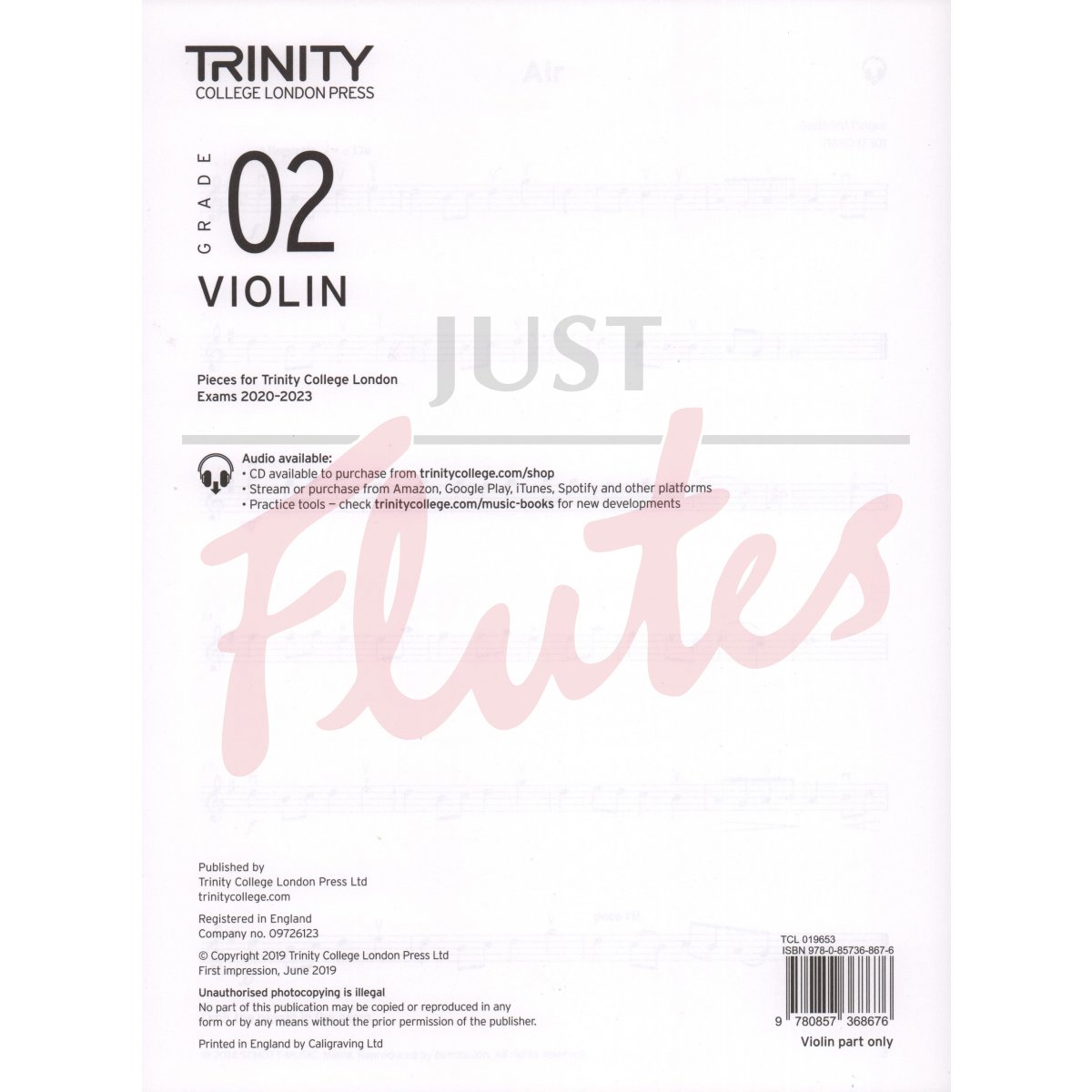 Trinity Violin Exam Pieces - Grade 2 2020-2023 (Vln. part only)