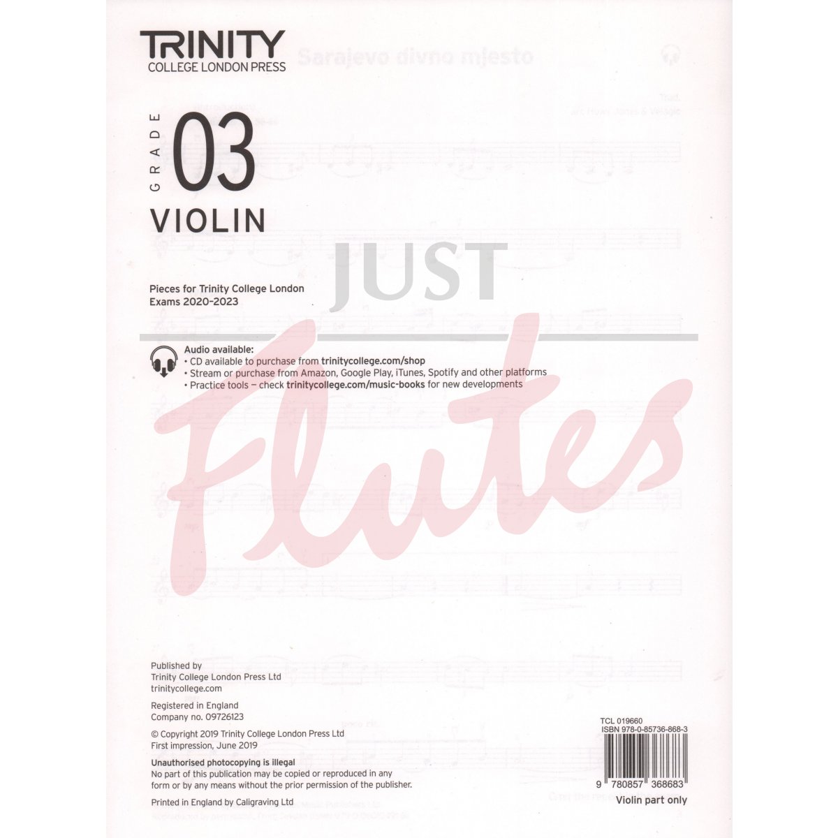 Trinity Violin Exam Pieces - Grade 3 2020-2023 (Vln. part only)