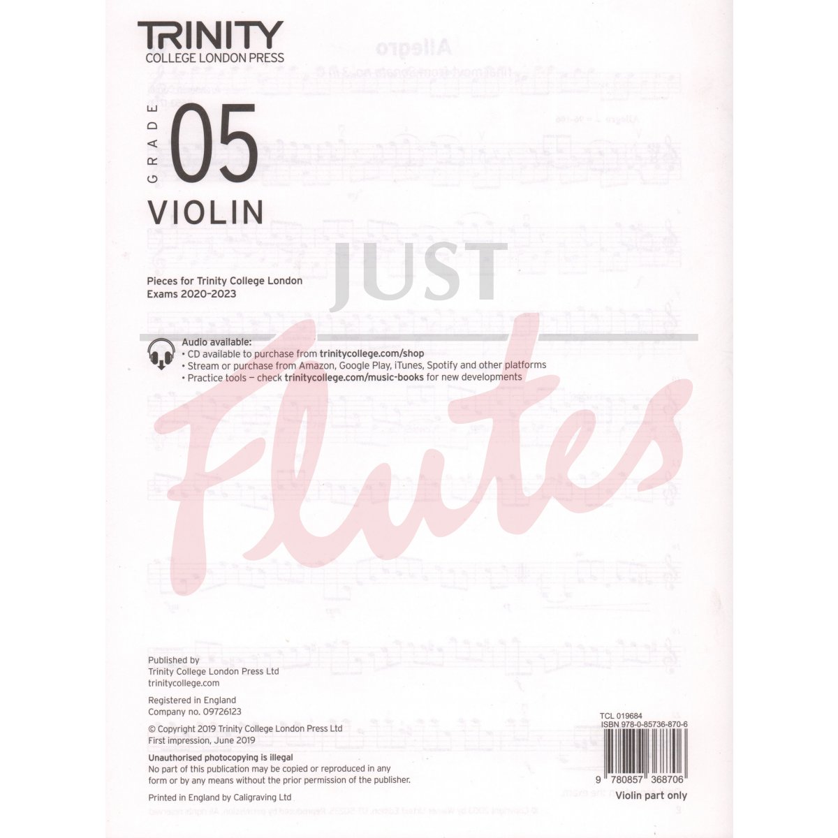 Trinity Violin Exam Pieces - Grade 5 2020-2023 (Vln. part only)