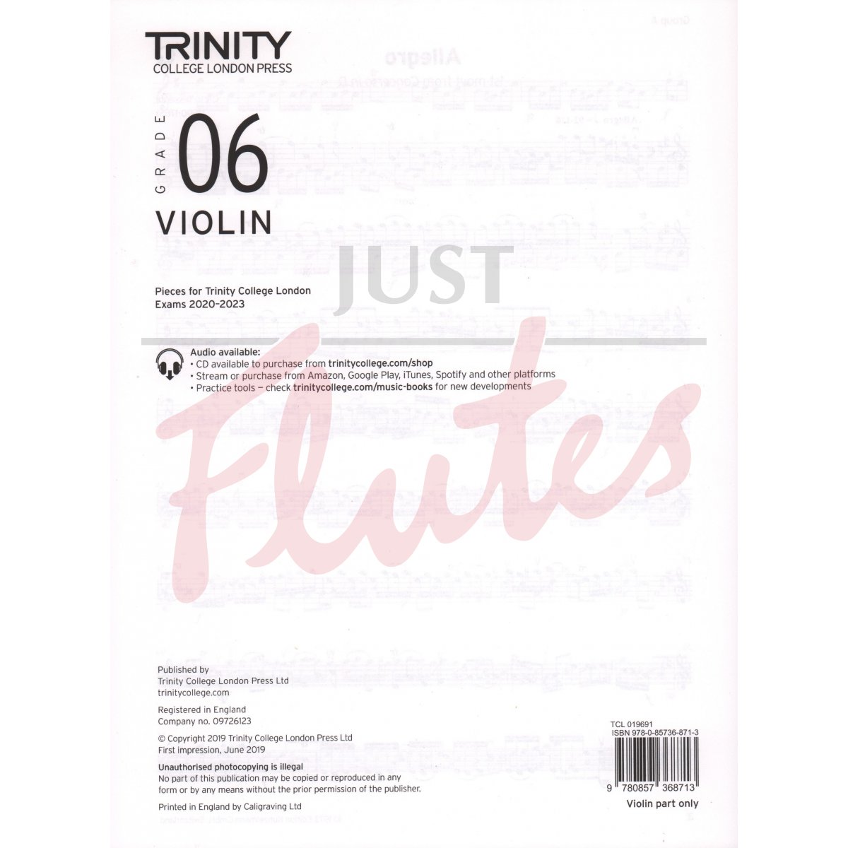 Trinity Violin Exam Pieces - Grade 6 2020-2023 (Vln. part only)