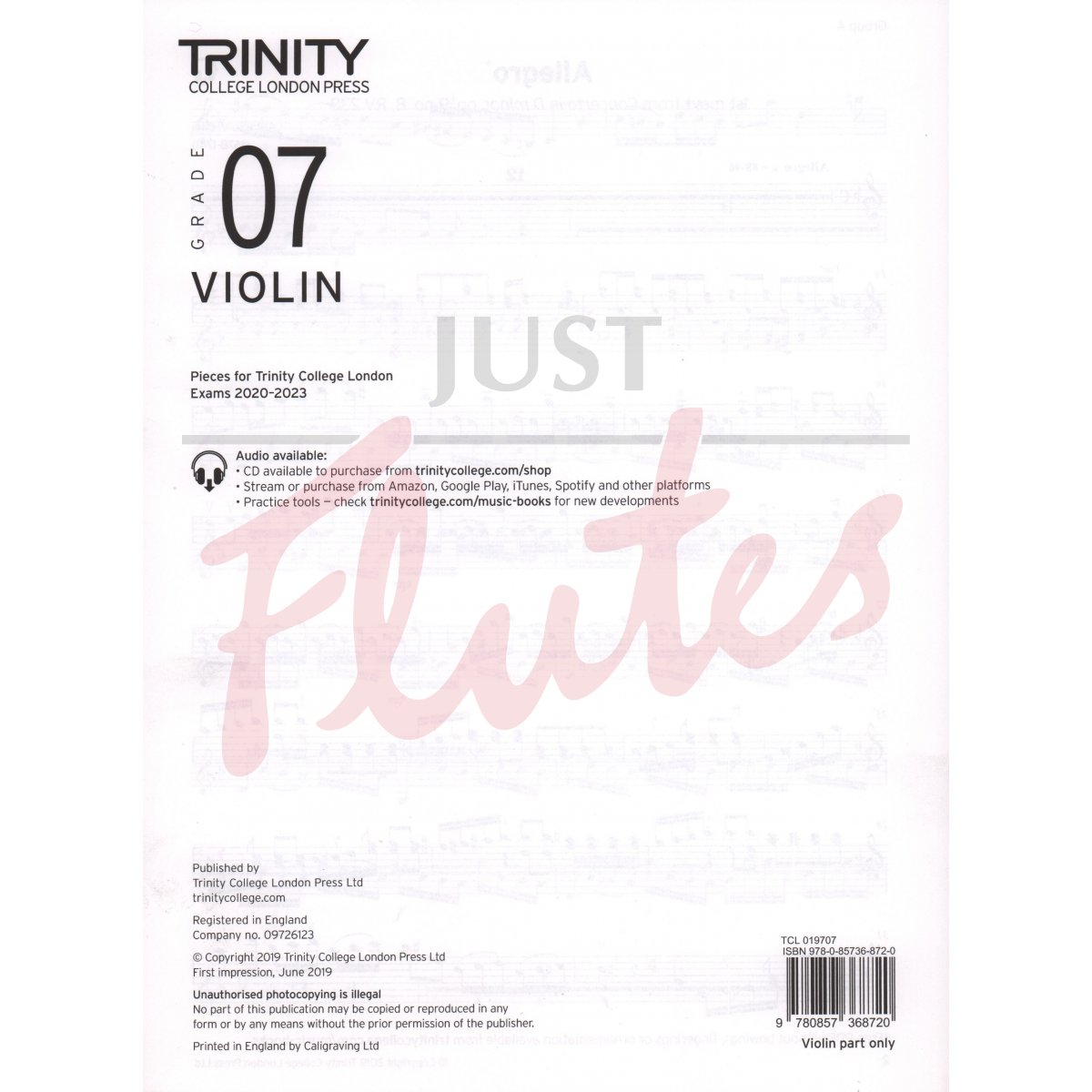 Trinity Violin Exam Pieces - Grade 7 2020-2023 (Vln. part only)