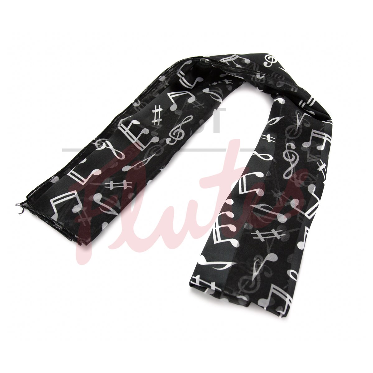 Music Scarf, Large Notes on Satin Stripes, Black with White Notes