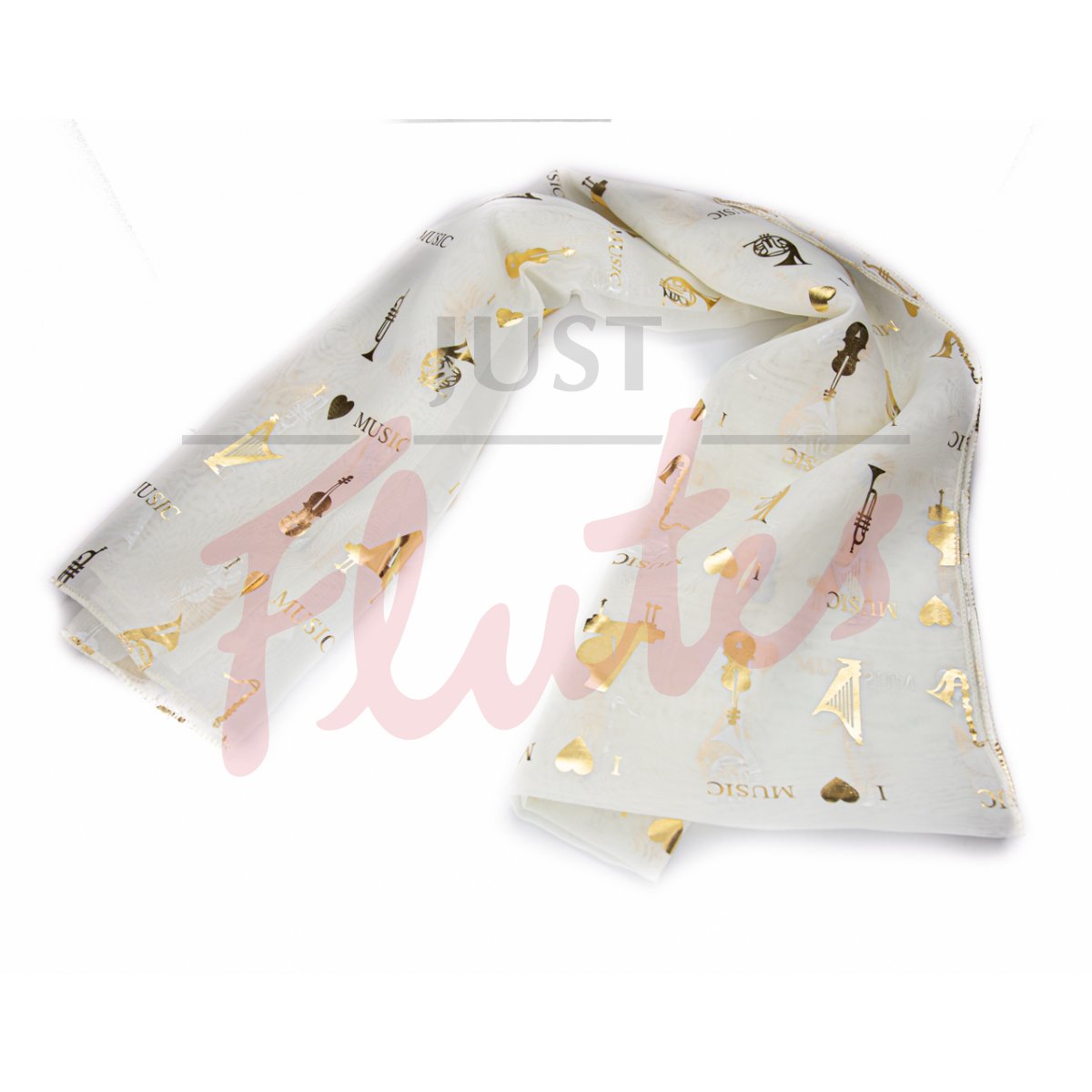 Music Scarf, Gold Notes on Cream Foil Mesh