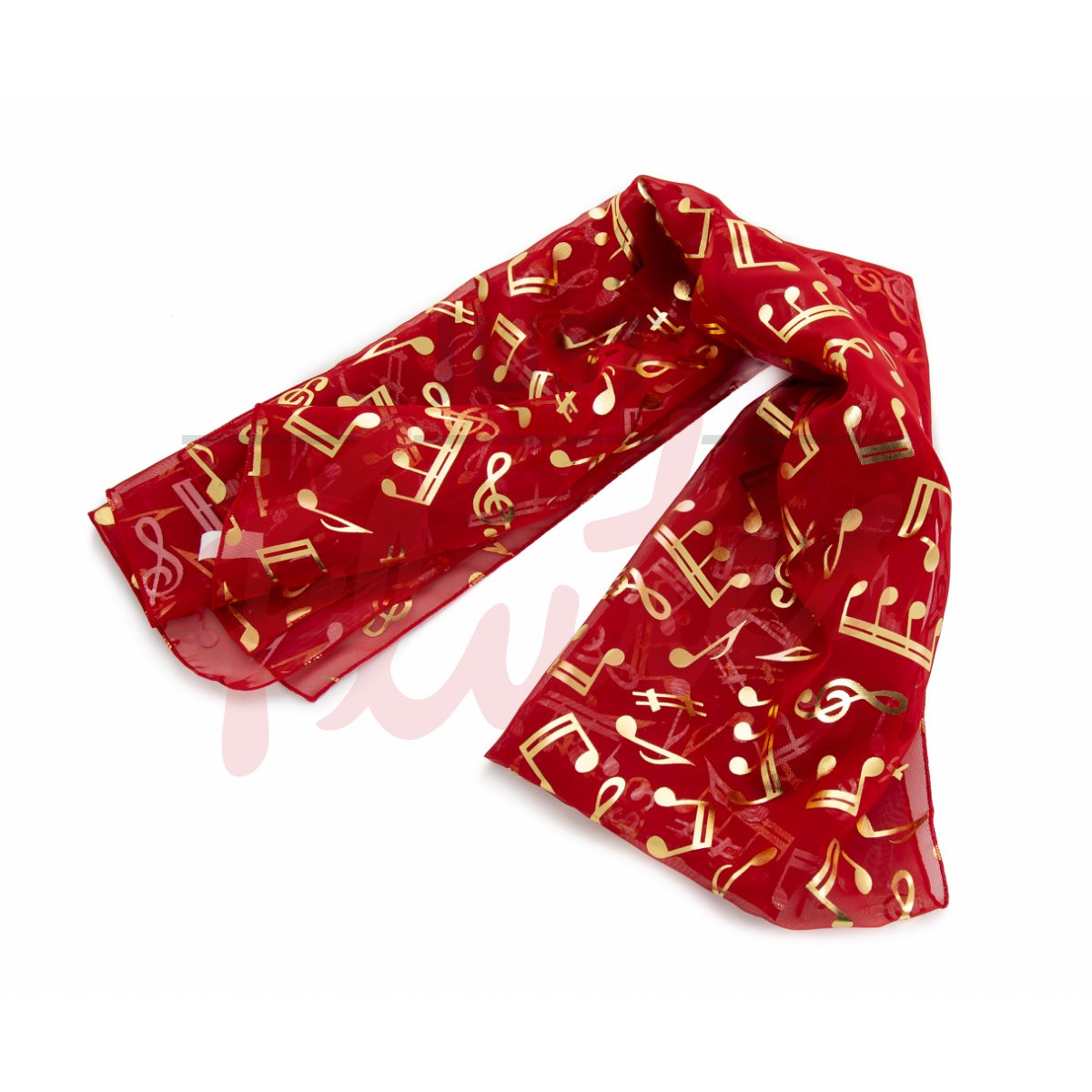 Music Scarf, Gold Notes on Red Foil Mesh