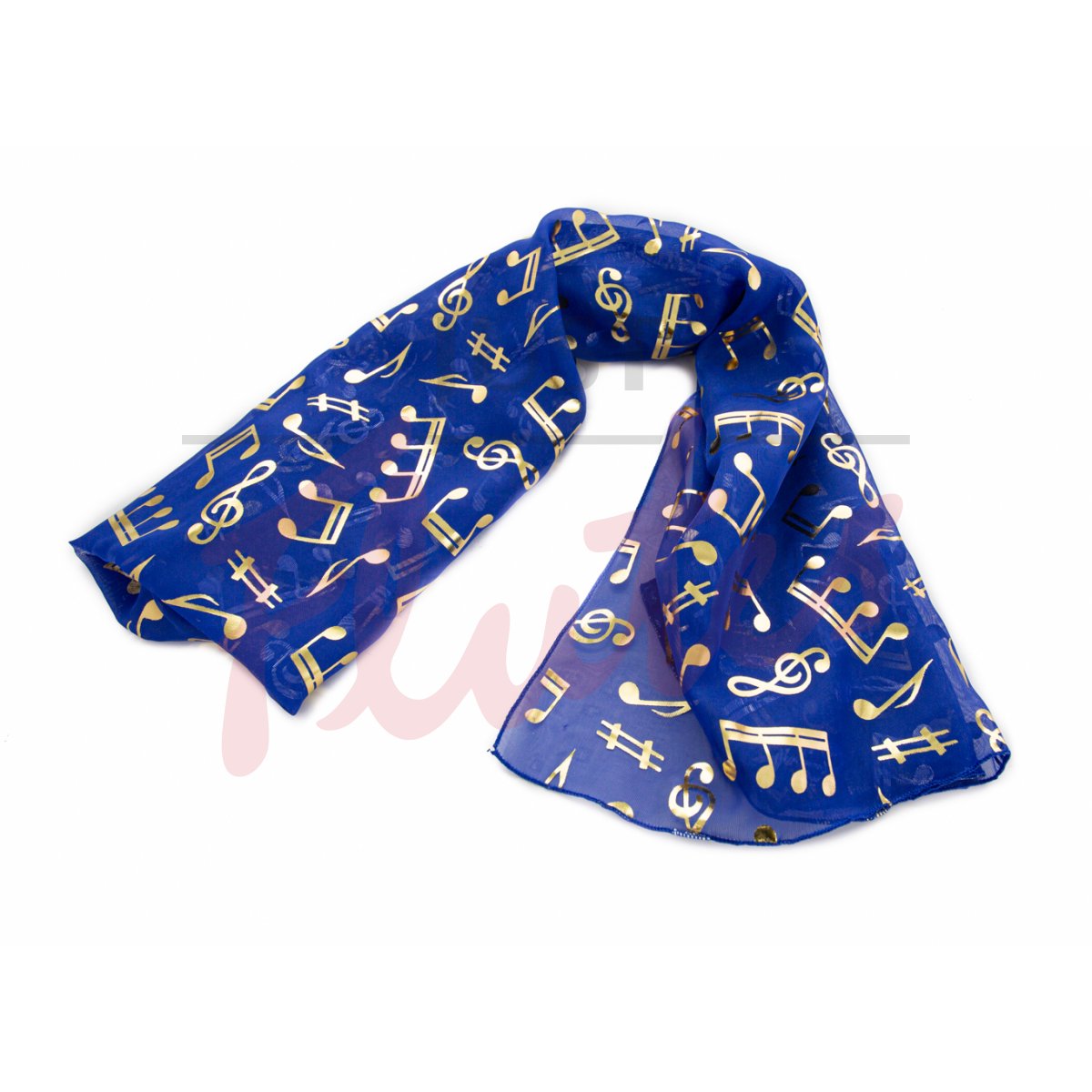 Music Scarf, Gold Notes on Royal Blue Foil Mesh