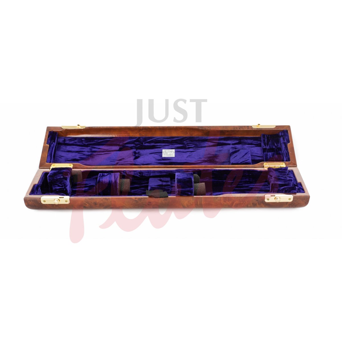 Wiseman Wooden Traditional-Style Flute Case, Burr Wood Effect with Purple Lining