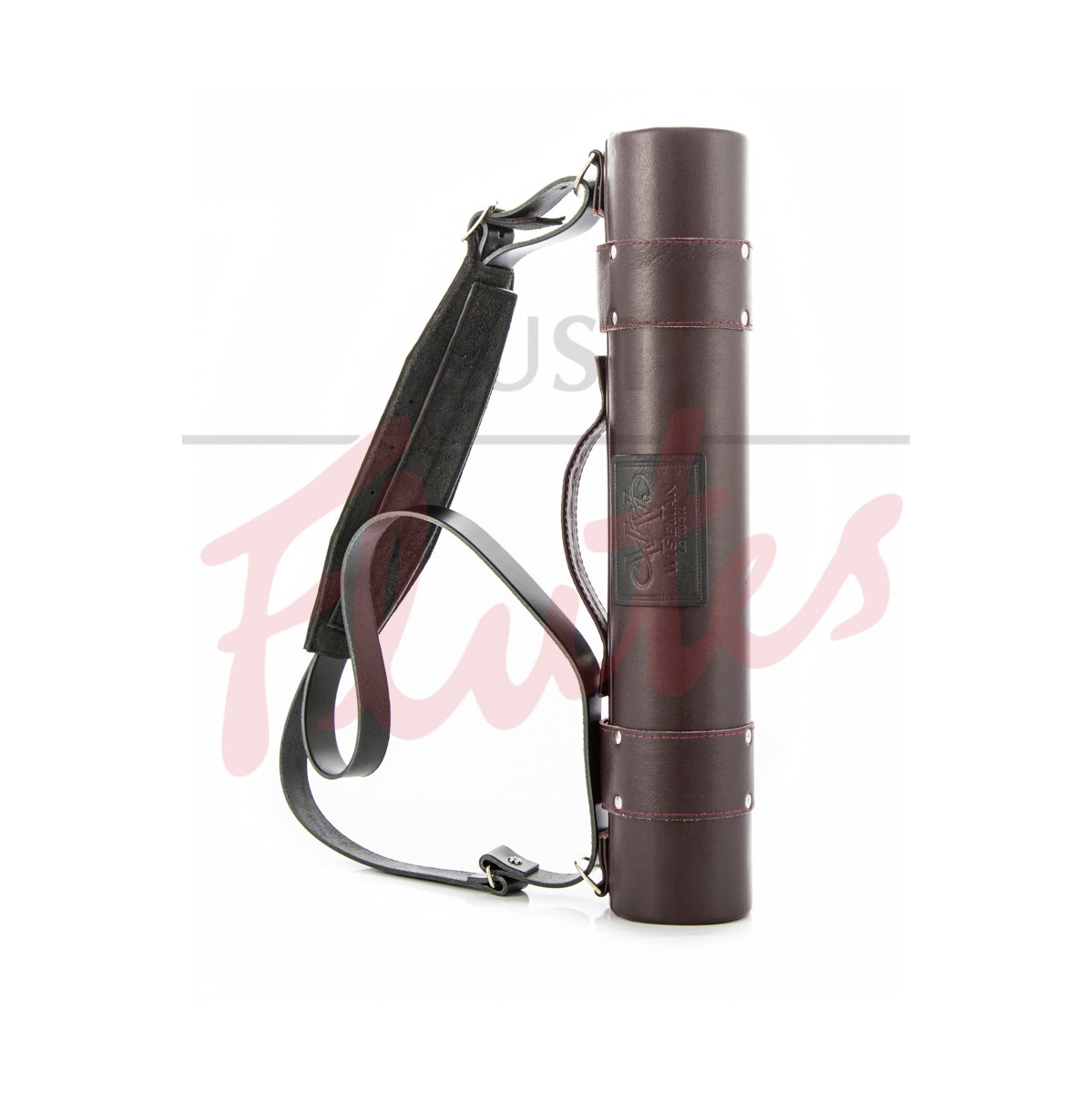 Wiseman Leather Flute and Piccolo Case, Burgundy Laurel Leather with Black and Gold Lining