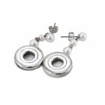 Image links to product page for Ellen Burr Sterling Silver Open Hole Key with Pearl Detailing Drop Earrings