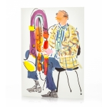 Image links to product page for Mary Woodin Contrabassoonist Greetings Card