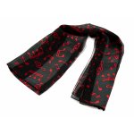 Image links to product page for Music Scarf, Large Notes on Satin Stripes, Black with Red Notes