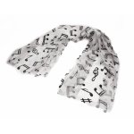 Image links to product page for Music Scarf, Large Notes on Satin Stripes, White with Black Notes