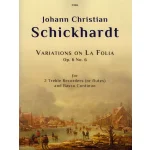 Image links to product page for Variations on La Folia for Two Treble Recorders or Flutes and Continuo, Op.6 No.6
