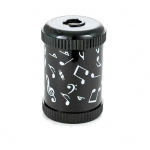 Image links to product page for Barrel Pencil Sharpener with Music Notes Design
