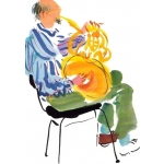 Image links to product page for Mary Woodin LPO Horn Player Greetings Card