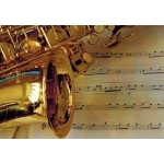 Image links to product page for Saxophone and Manuscript Greetings Card