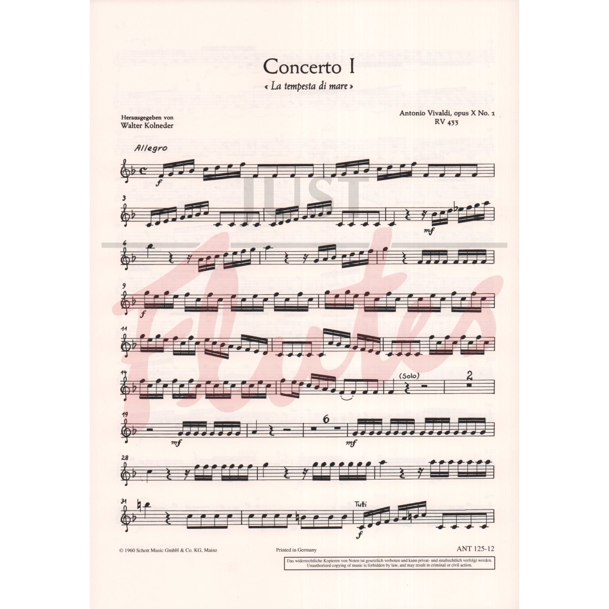 Flute Concerto in F &quot;Tempesta Di Mare&quot;, Violin I Part Only