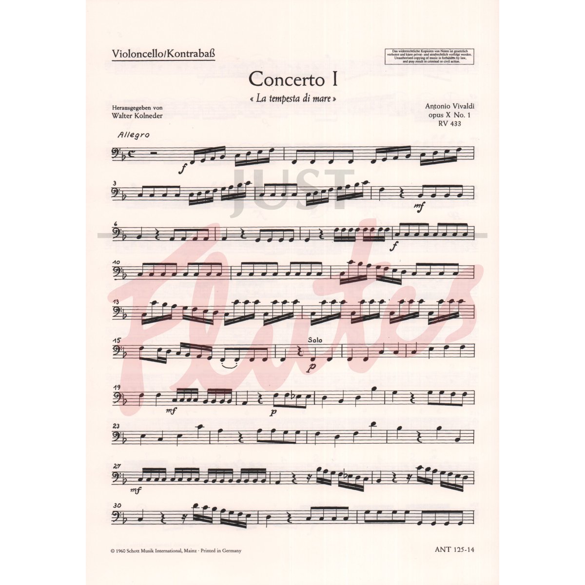 Flute Concerto in F &quot;Tempesta Di Mare&quot;, Cello/Bass Part