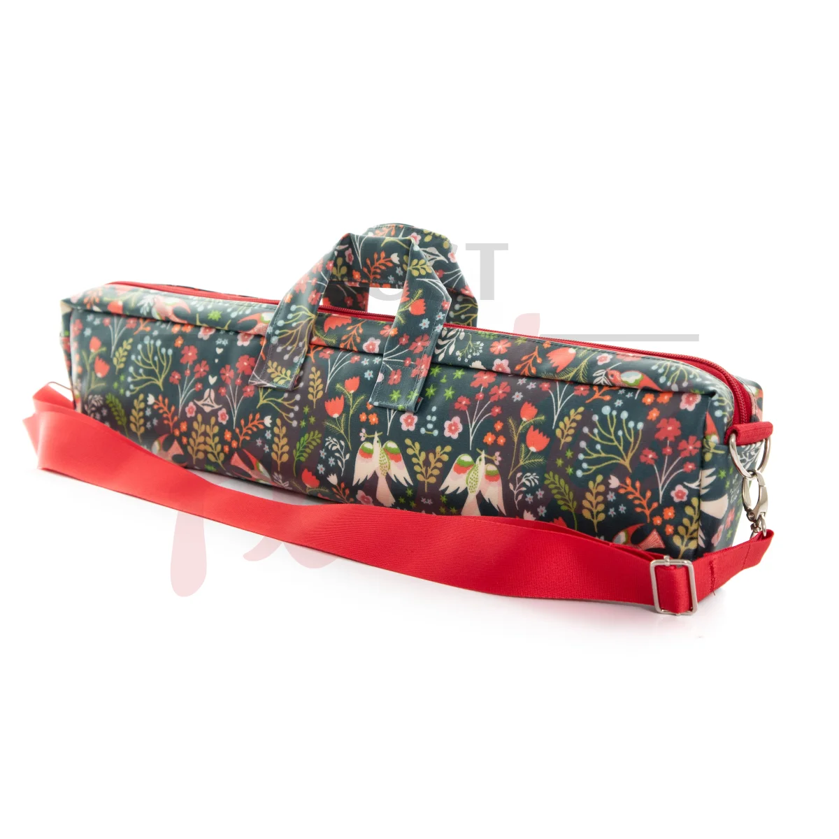 Funky Flutes Oilskin C-foot Flute Case Cover, Doves, Dark Green