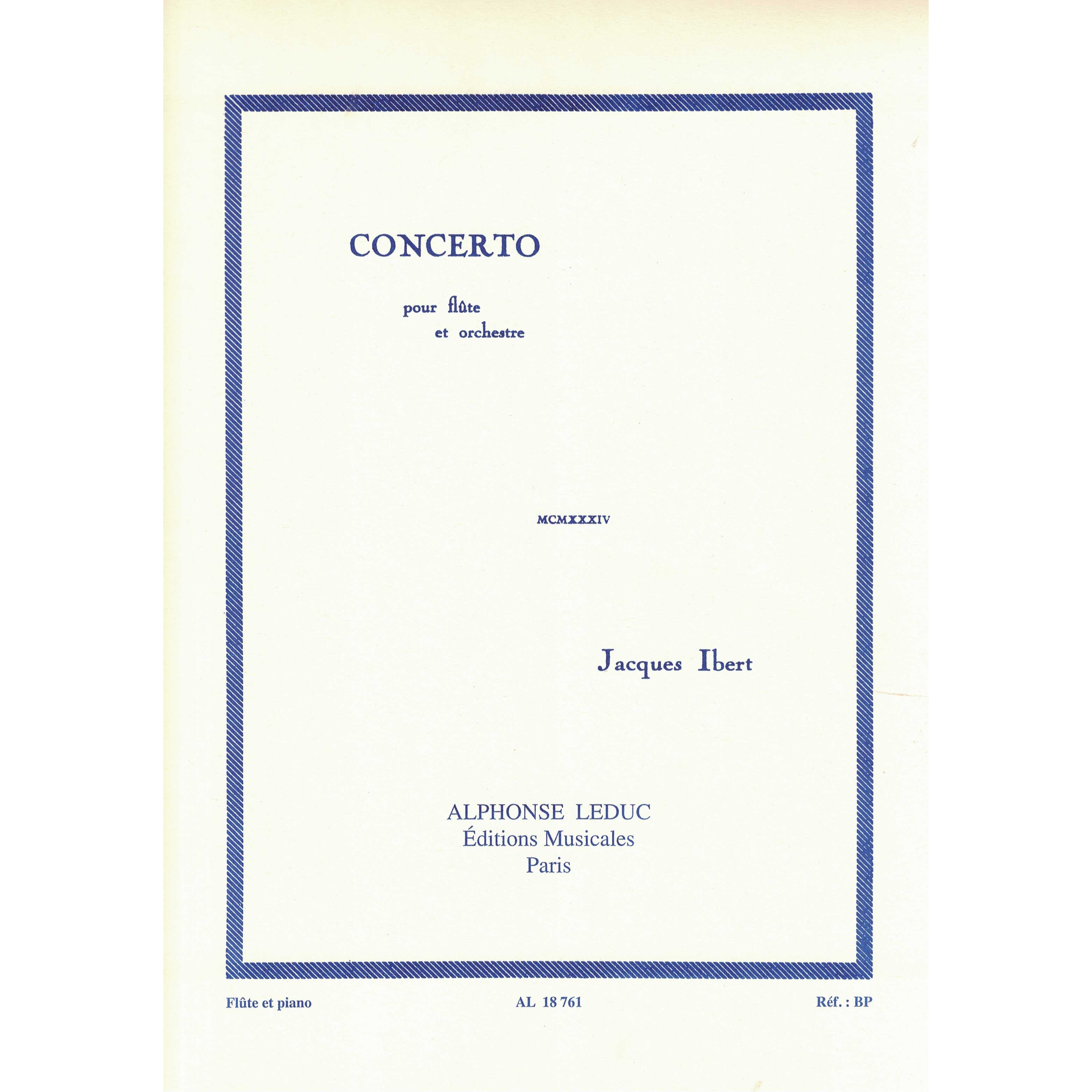 Jacques Ibert Concerto for Flute. Just Flutes, London
