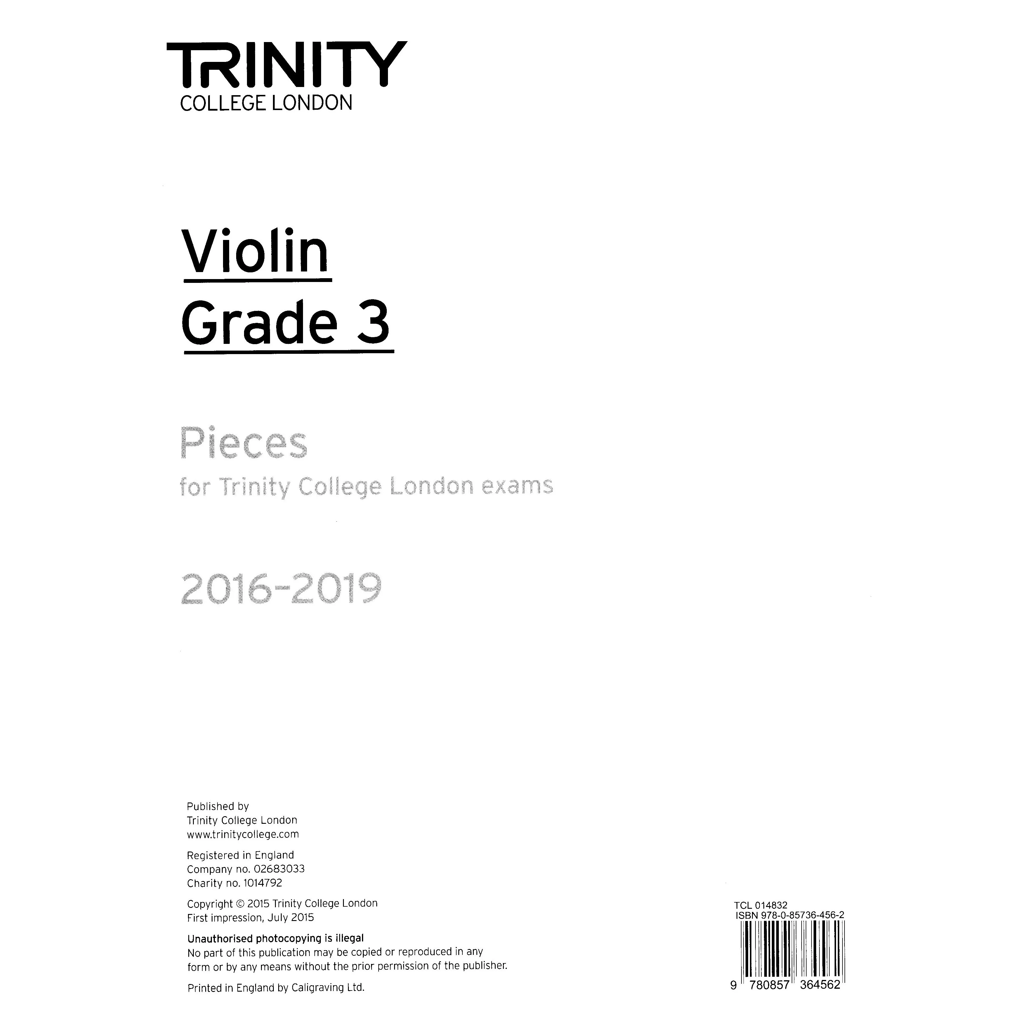 Trinity Violin Exam Pieces Grade 3 20162019 [Violin Part] [Part(s