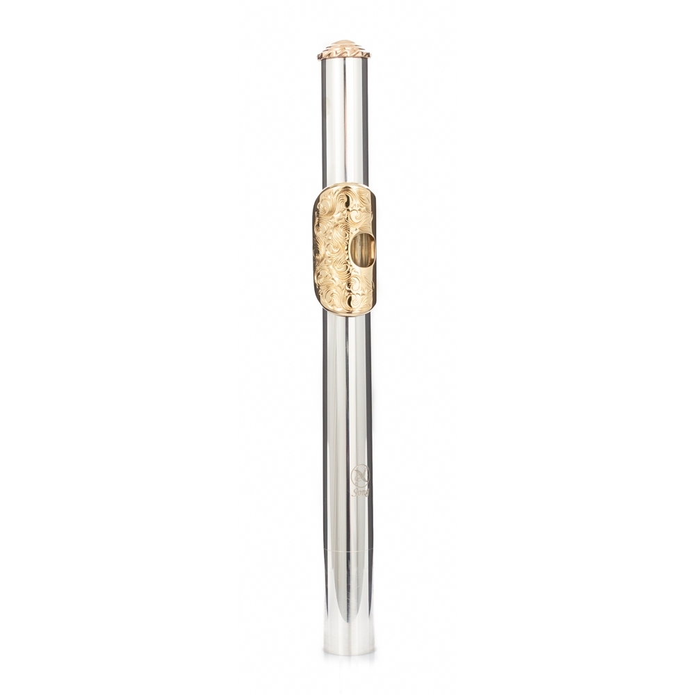 Song SH104 Solid Silver Engraved Headjoint With 14k Lip & Riser And Crown. Just Flutes