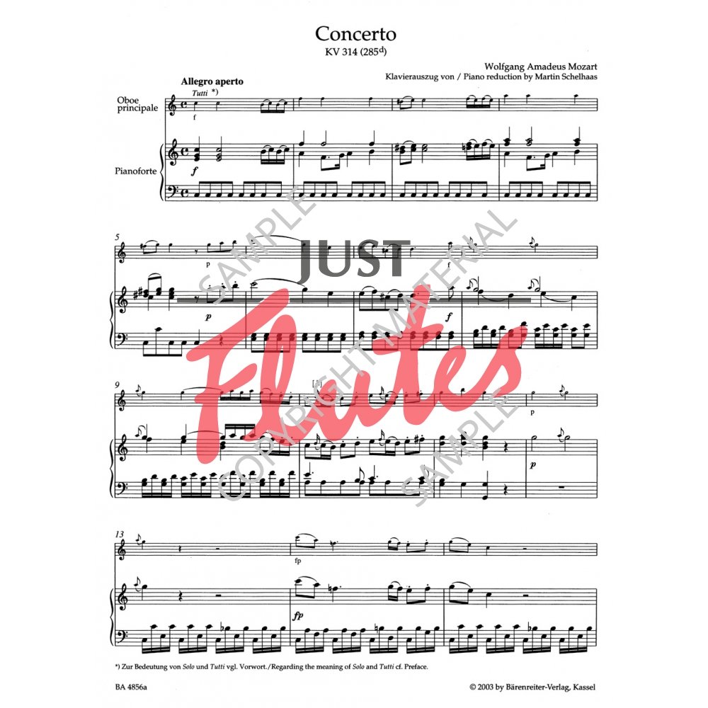 Wolfgang Amadeus Mozart Oboe Concerto in C, KV314