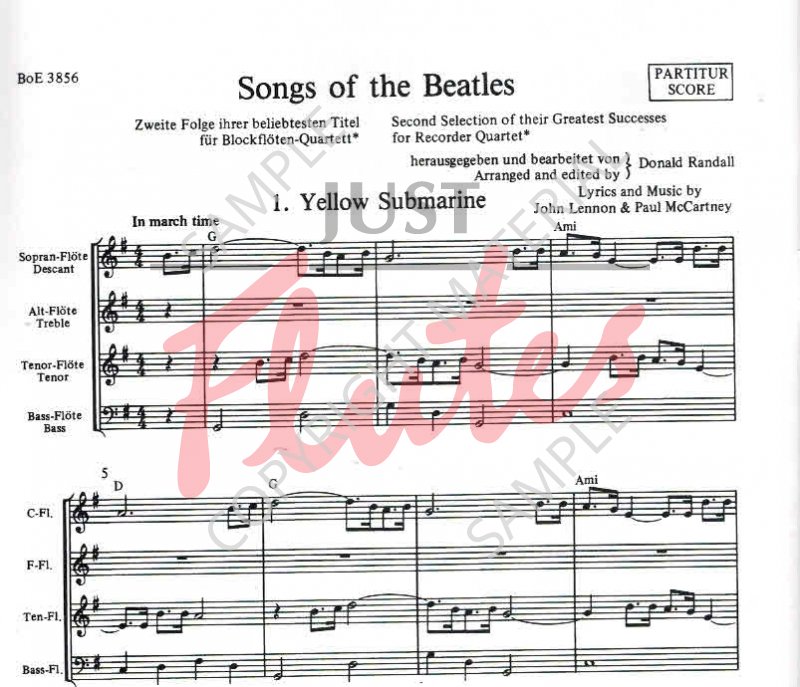 The Beatles Songs Of The Beatles Vol 2 for Recorder Quartet