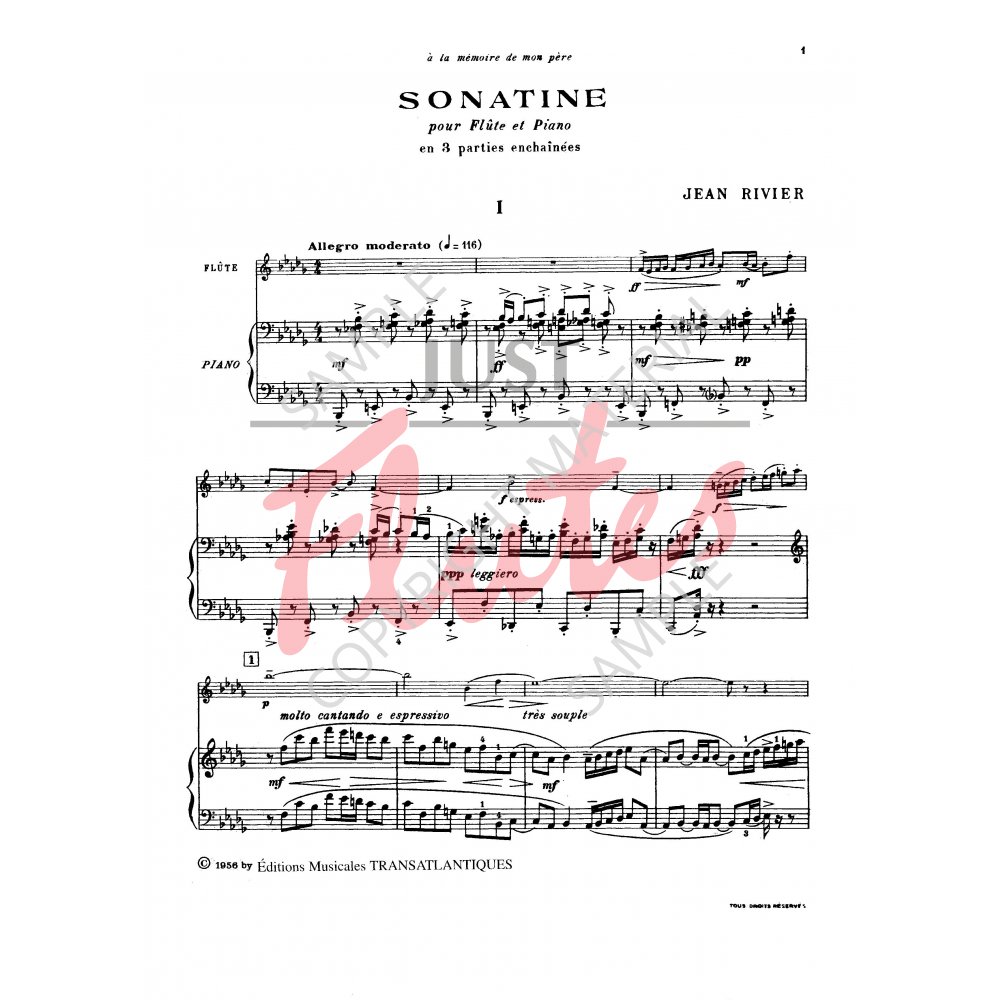 Sonatine  Flute and Piano Jean Rivier Book Only ETR000372 