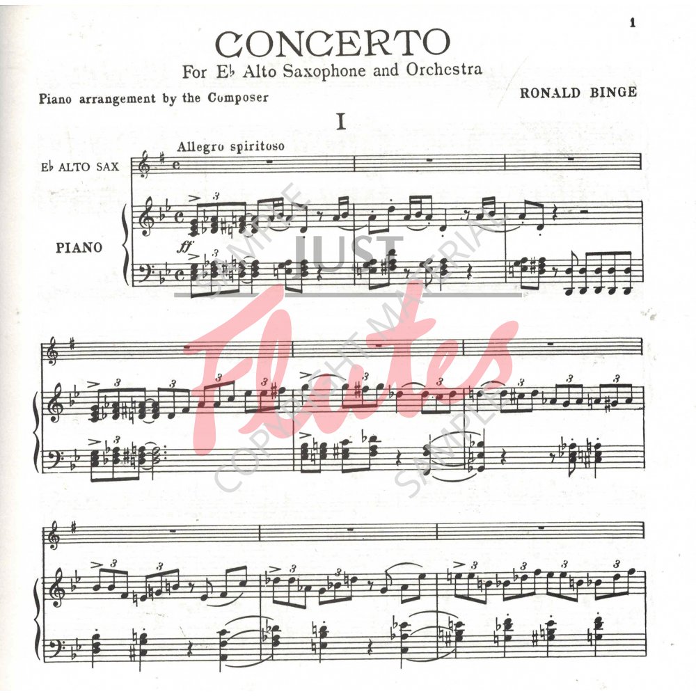 Ronald Binge Concerto for Alto Saxophone. Just Flutes
