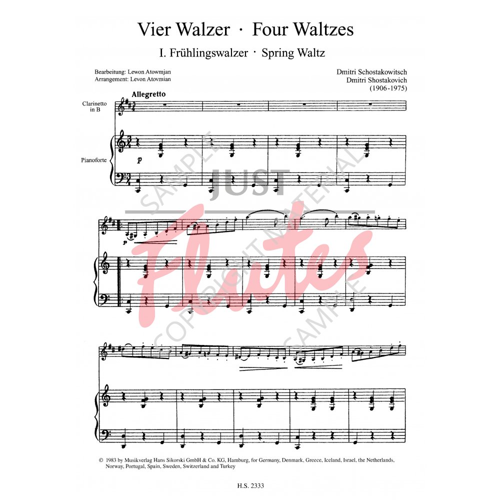 Four Waltzes for Flute, Clarinet and Piano - D. Shostakovich. Just