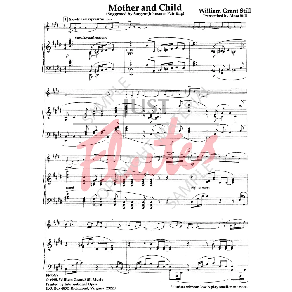 Mother and Child &amp; Gamin for Flute and Piano - W.G. Still. Just Flutes