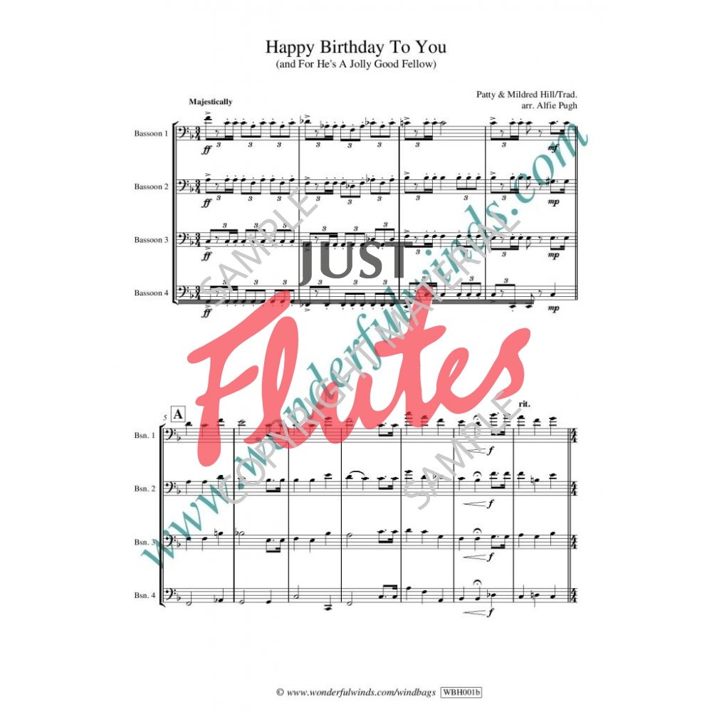Mildred Hill Happy Birthday to You/For He's a Jolly Good Fellow [Bassoon Quartet]