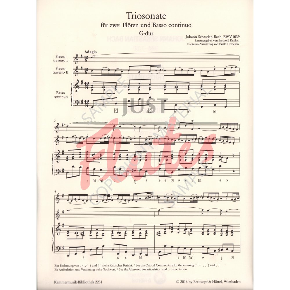 Trio Sonata in G Major for Flute, Violin and Continuo