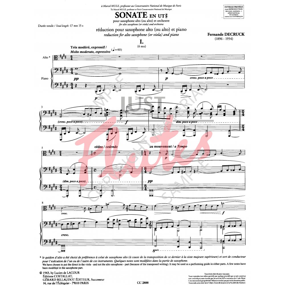 Sonate en Ut Diese by Fernande Decruck » Saxophone Sheet Music