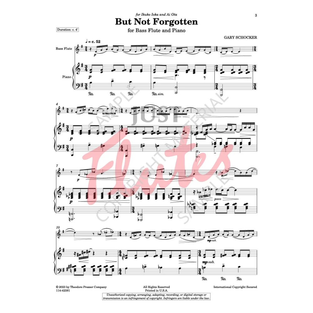 But Not Forgotten for Bass Flute and Piano - G. Schocker