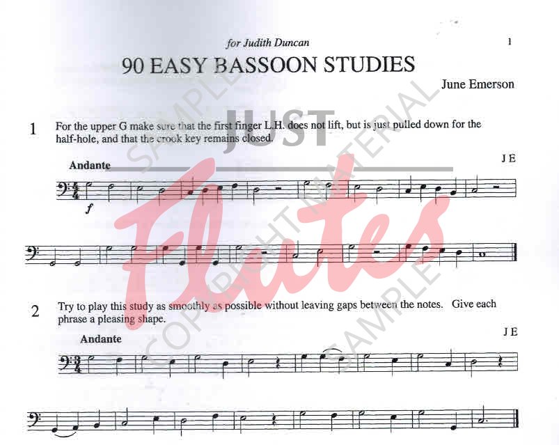 June Emerson 90 Easy Bassoon Studies. Just Flutes, London