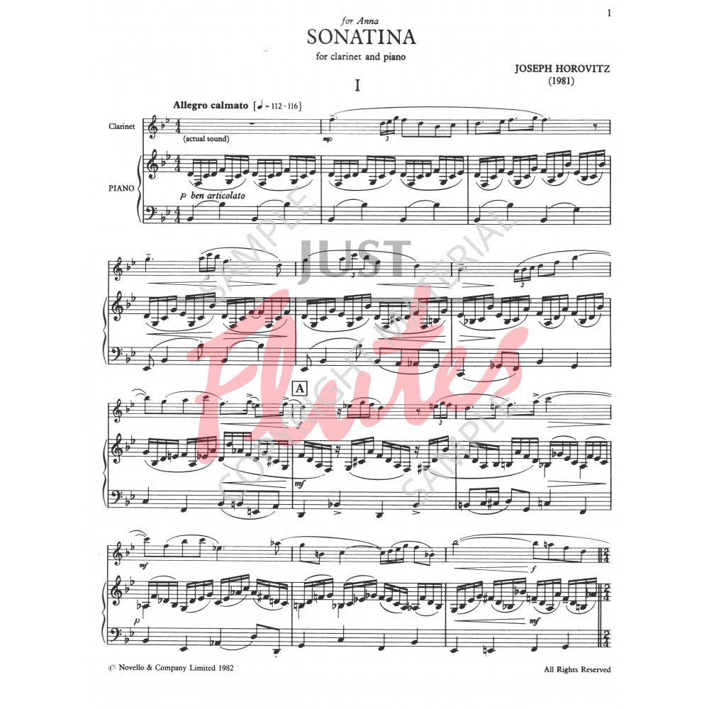 Nido Regan Brillar Sonatina for Clarinet and Piano - J. Horovitz. Just Flutes